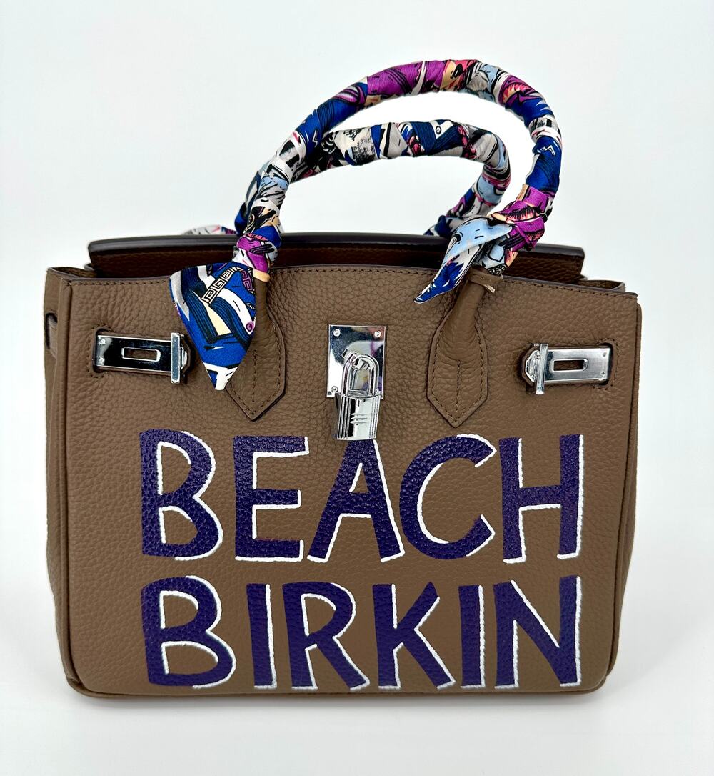 Not Your Birkin "Beach Birkin" 30 Hand-Painted Leather Bag by Cindy in LA